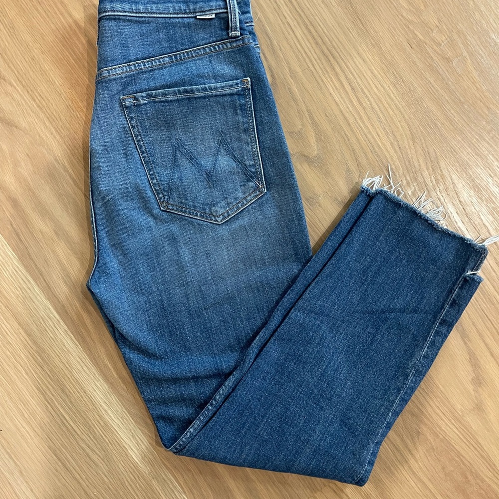 MOTHER High Waisted Rider Ankle Step Fray Jeans